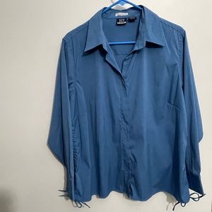 DCC Womens Blue Stretch 1X Long Sleeve Zipper Blouse Shirt